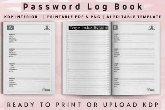 Download Password Log Book | Amazon KDP Interior - Password log Collection